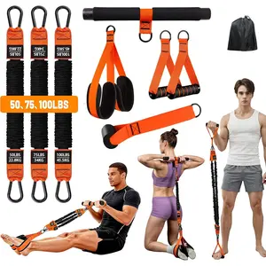 Upgraded Multifunction Pedal Resistance Band with Handle, Exercise Bands with 3 Tube Adjustable Resistance Bands, Pedal, Door Anchor and 3 Handles, for Full Body Training for Abs Arm Leg Waist Workout Strength Bands