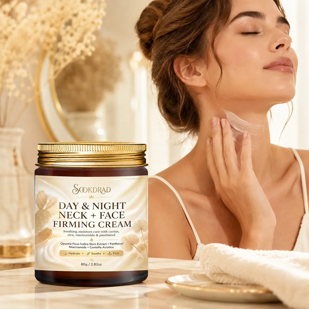 Day & Night Neck + Face Firming Cream, cactus stem extract, centella asiatica, niacinamide, panthenol, hydrate, soothe, firm, face, neck, 80g