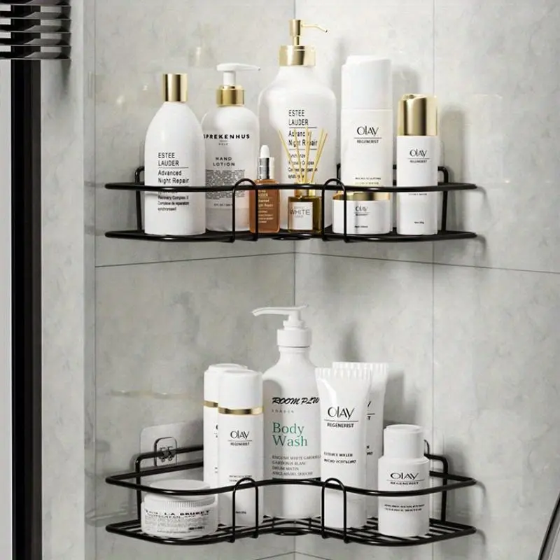 Bathroom Shelf Bathroom Accessories Shampoo Storage Shelf Cosmetic Holder No Punch Metal Shelf Condiment Organizer Corner Shelf