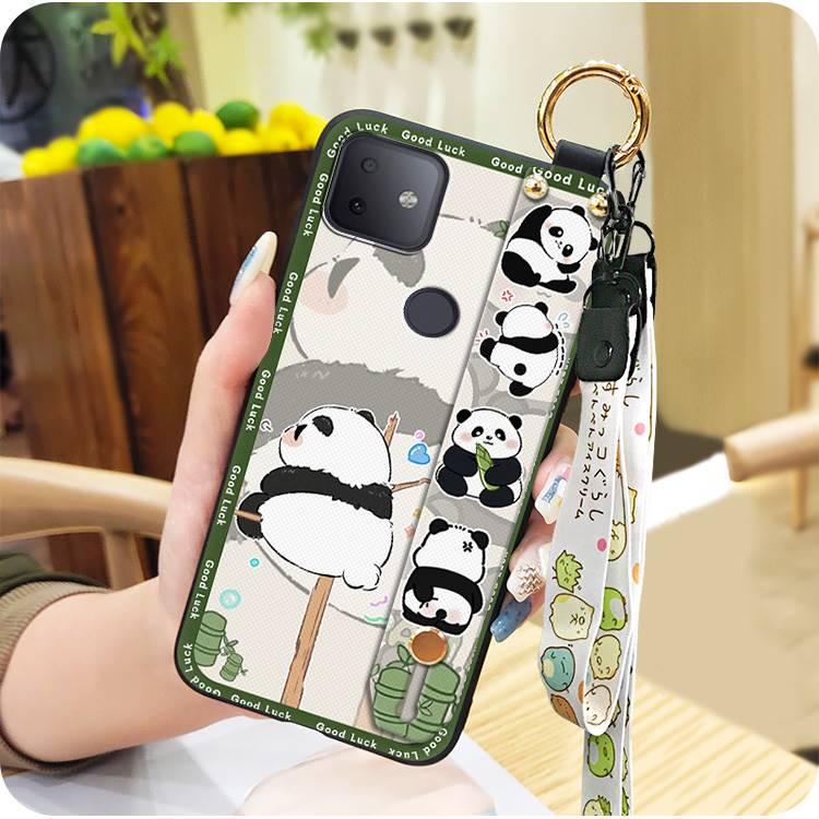 Wrist Strap Durable Phone Case For TCL T-Mobile Revvl 4Plus Kickstand protective Wristband Soft case Back Cover panda Silicone Waterproof ring Dirt-resistant Cartoon Anti-knock