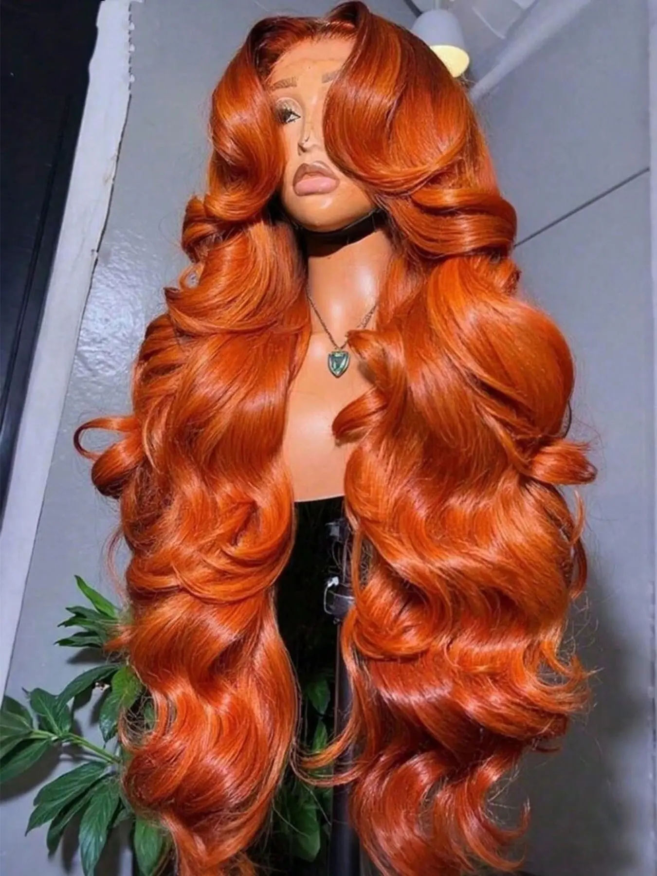 [Super Deal] 34 Inch 200% Density Ginger Orange Body Wave Wig Synthetic 13x4 Lace Front Wigs Heat-Resistant Hair 13x4 HD Transparent Lace Frontal Wigs Pre Plucked Hairline Suitable To Wear On Daily Or Holiday Occasions Wig