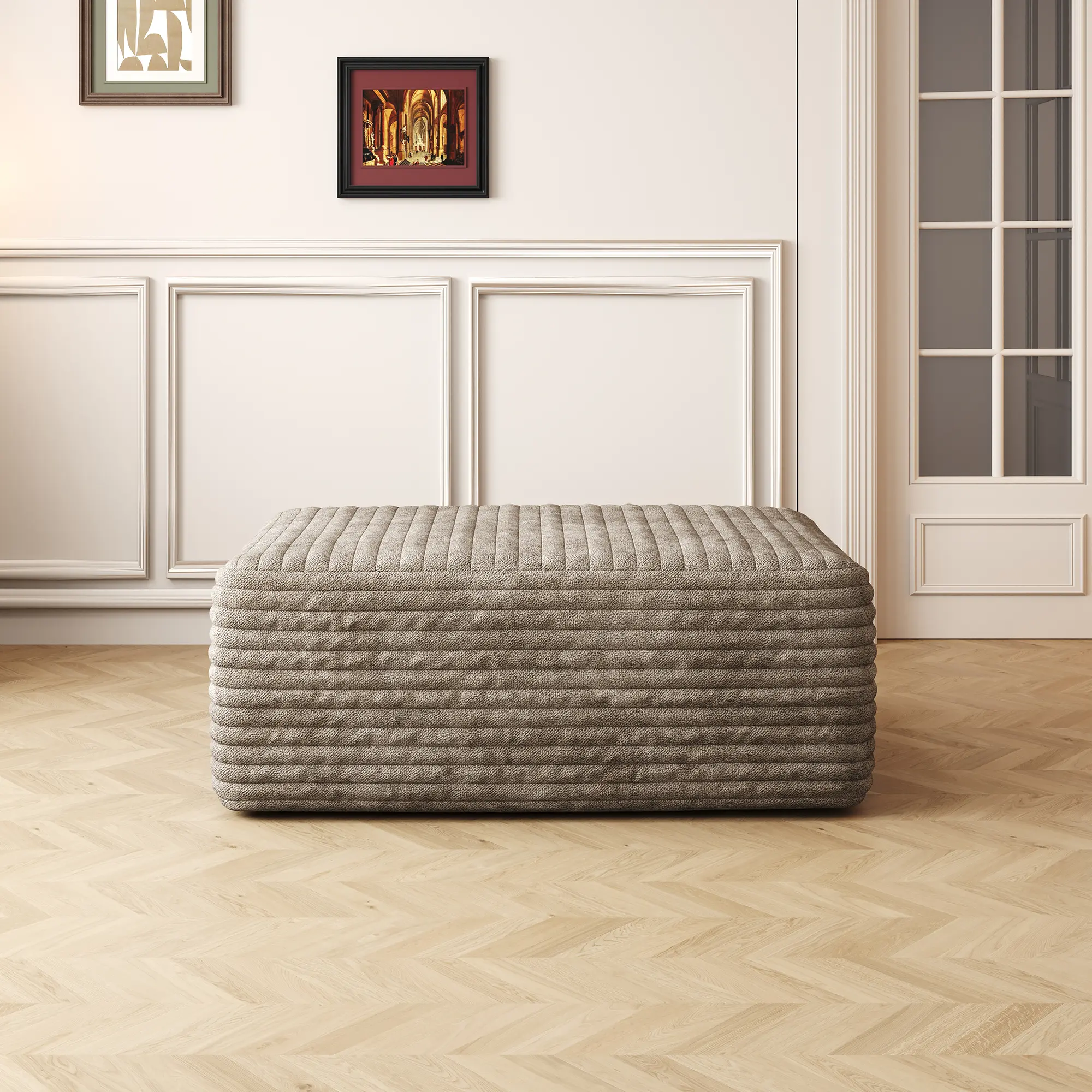ARCH Modern Camel Corduroy Fabric Rectangle Sofa Ottoman Footstool No Assembly Required 27.6Wx39.4Dx15.8H in Living Room Furniture Plush Soft Comfy Single Box Product for Primary Living Space, Camel Color Options, Fabric Material, Modern Style
