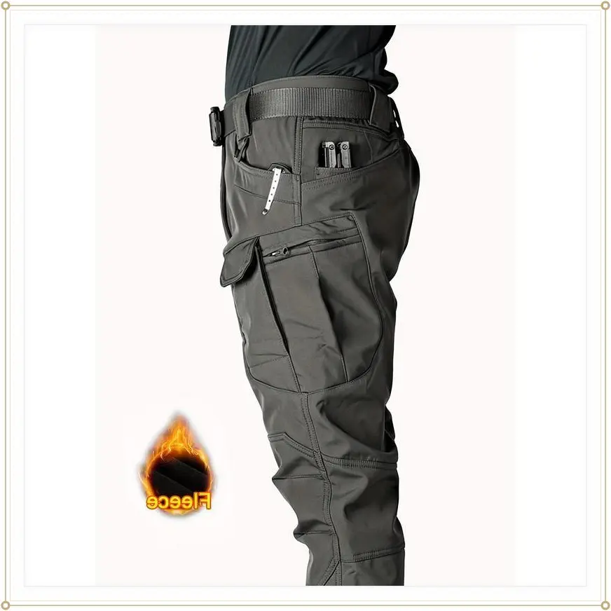ED New ME New FR New Men's Multi Pocket Fleece Warm Tactical Pants, Loose Casual Outdoor Pants, Men's Work Pants, Suitable For Hiking, Camping, And Hiking