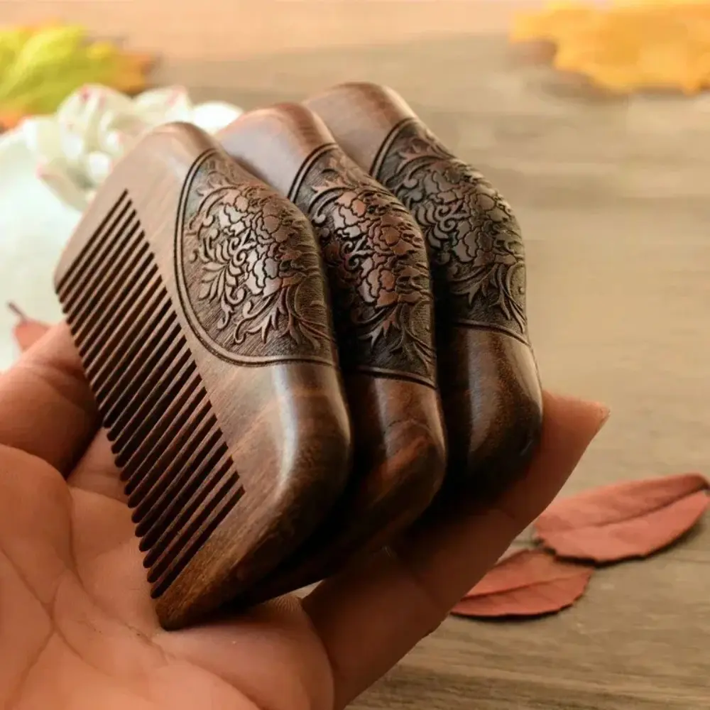 Pocket Wooden Comb |   Natural Black Golden Wood Superfine Teeth |   Anti-Static Dandruff Beard Comb, for Hairstyle Design