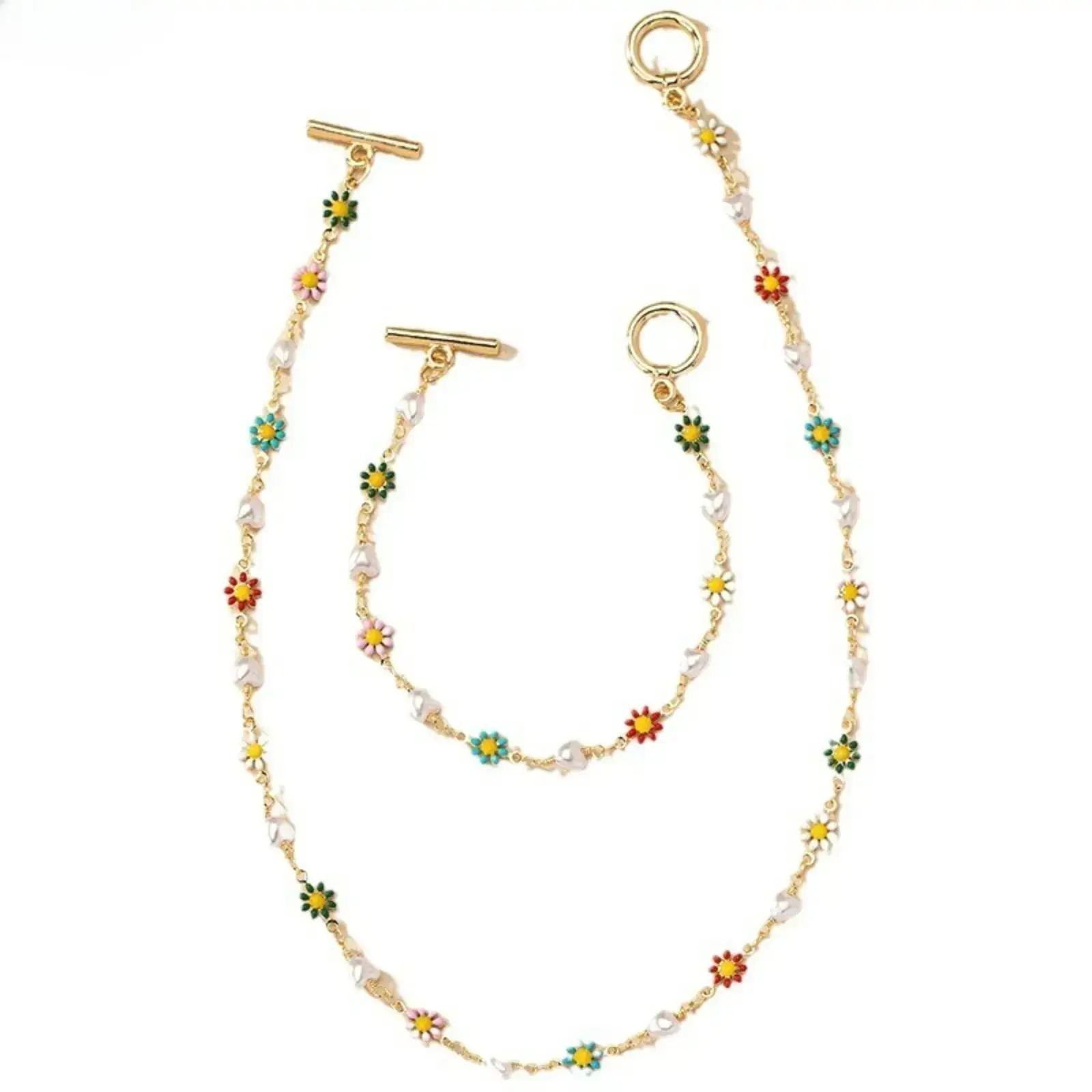 Women's Korean-Style Dainty Costume Jewelry Set - Colorful Daisy Heart Pearl Necklace, Bracelet, Female Accessories for Everyday, Commute, Casual Outfits, Accessories For Women, Elegant, Fashion, Artificial Pearl, Necklace And Bracelet, Necklace And Brace