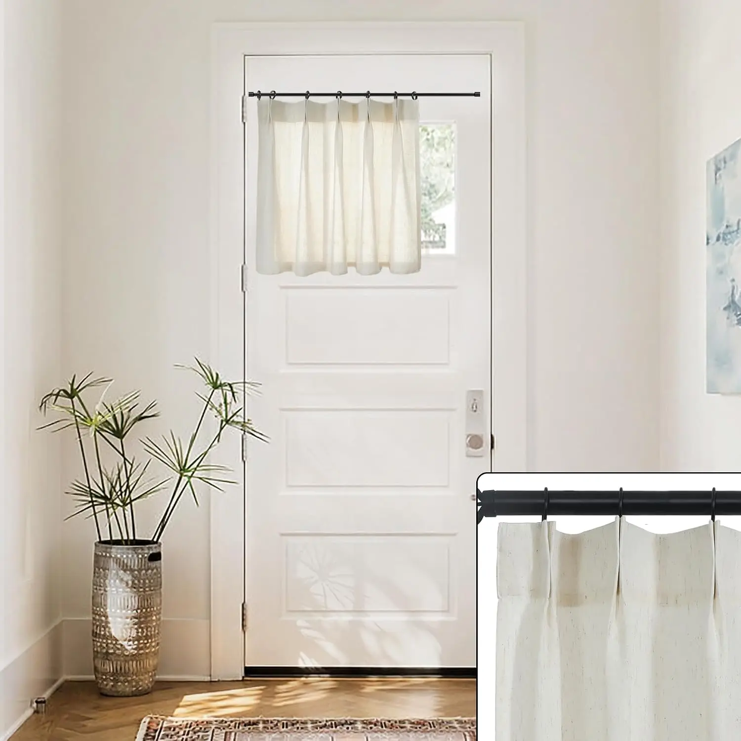 Cafe Curtains for Kitchen Window Over Sink, Sheer Linen Pinch Pleated Curtains for Small Window,20 Inch Length