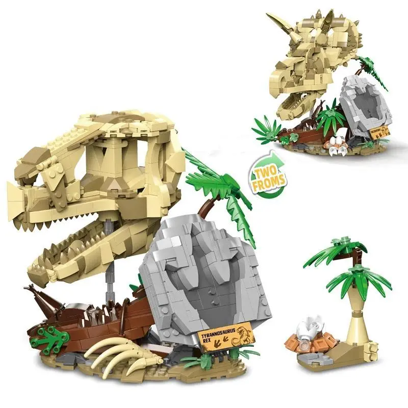 2 in 1 Fossil Dinosaurs MOC Building Blocks Animals Aseemby Models Toys For Kids Halloween Christmas Gifts Desktop Decorations