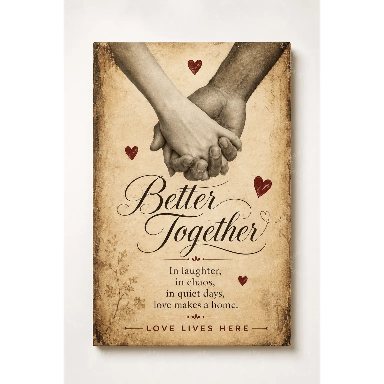 Better Together Love Canvas Poster, Holding Hands Romantic Wall Art, Vintage Couple Quote Print, Bedroom Living Room Decor, Anniversary Wedding Gift, Aesthetic Poster