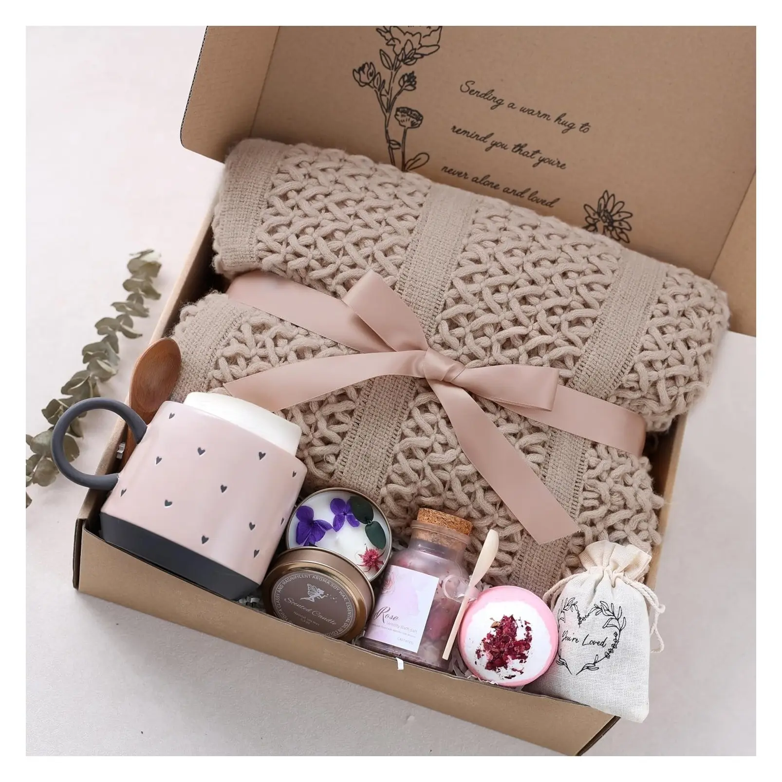 Get Well Soon Gift Baskets for Women - Birthday Gift, Self Care Package, After Surgery Recovery, Sympathy, Thinking of You, Condolence, Grief, Farewell, Bereavement Gifts (Champagne Pink)Gift