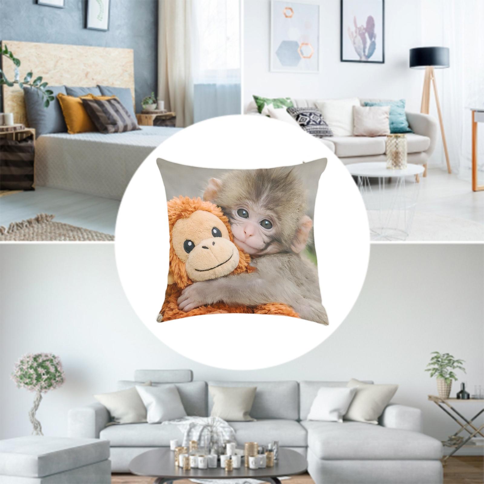 Punch Monkey pattern Throw Pillowcase,Emotional Support Animal Lover Gift,Baby Monkey Hugging Plush Monkey Cover Throw Pillow Single-sided printing Linen Material ,no pillow insert,Bedroom Sofa Decorations.