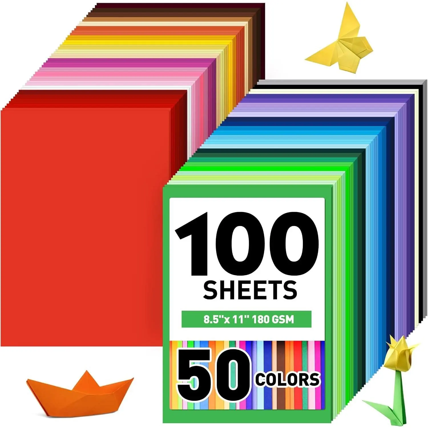 8.5" X 11" Colored Cardstock Bulk 100 Assorted Sheets in 50 Colors Construction Paper Card Stock Printer Paper for DIY Crafts, Party Decorations, Cricut, 180 GSM/65 LB