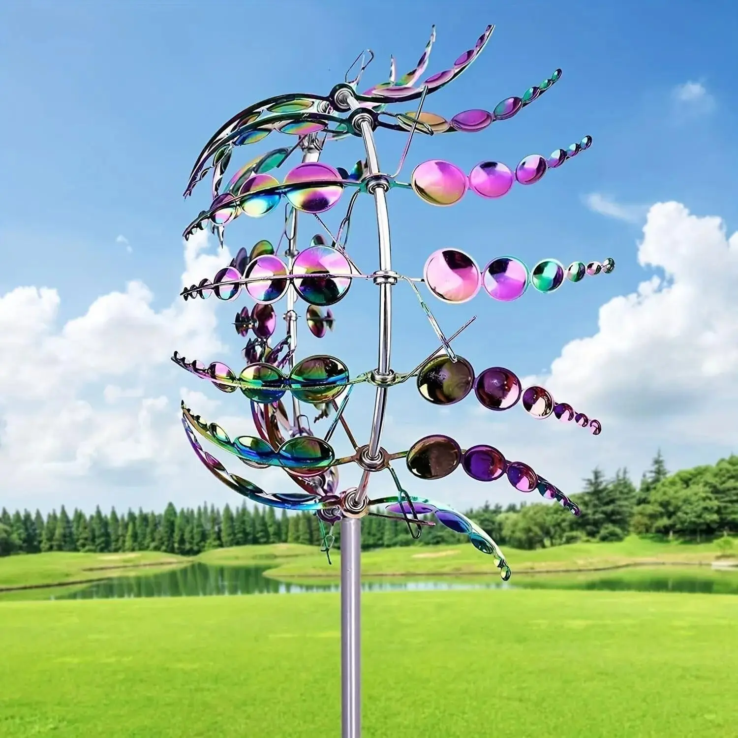 Set of 1 dynamic decorative windmill for the courtyard. An outdoor landscape wind-powered rotating ornament that enhances the atmosphere of the garden terrace and outdoor space.