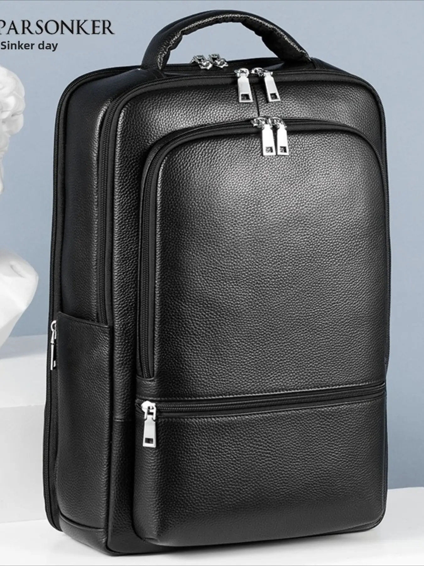 Leather backpack men's, multi-functional USB business backpack fashionable and casual 15.6-inch computer backpack in stock
