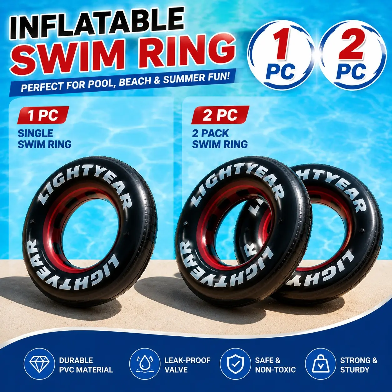 Tire-Shaped Swim Ring, 31.5in Diameter, Portable Inflatable, Ideal for Pool, Travel, Summer Water Activities, Perfect Summer Gift