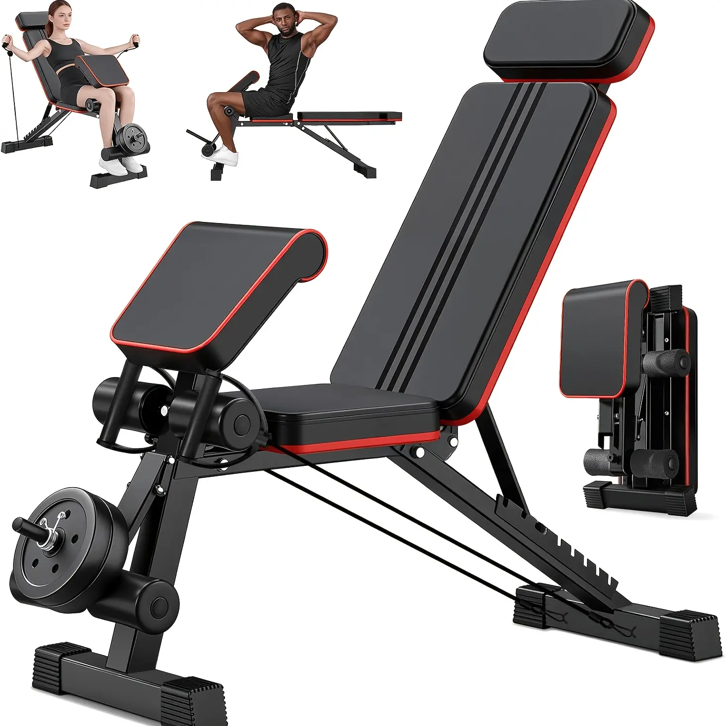 1000Lb Capacity Multi-Functional Folding Fitness Bench - 14-in-1 Adjustable Roman Chair & Dumbbell Stool with Pillow Cushion, Headrest & Drawstring, Sturdy Iron Frame for Home Gym Equipment| Sleek Sports Equipment| Thick Cushioned Comfort