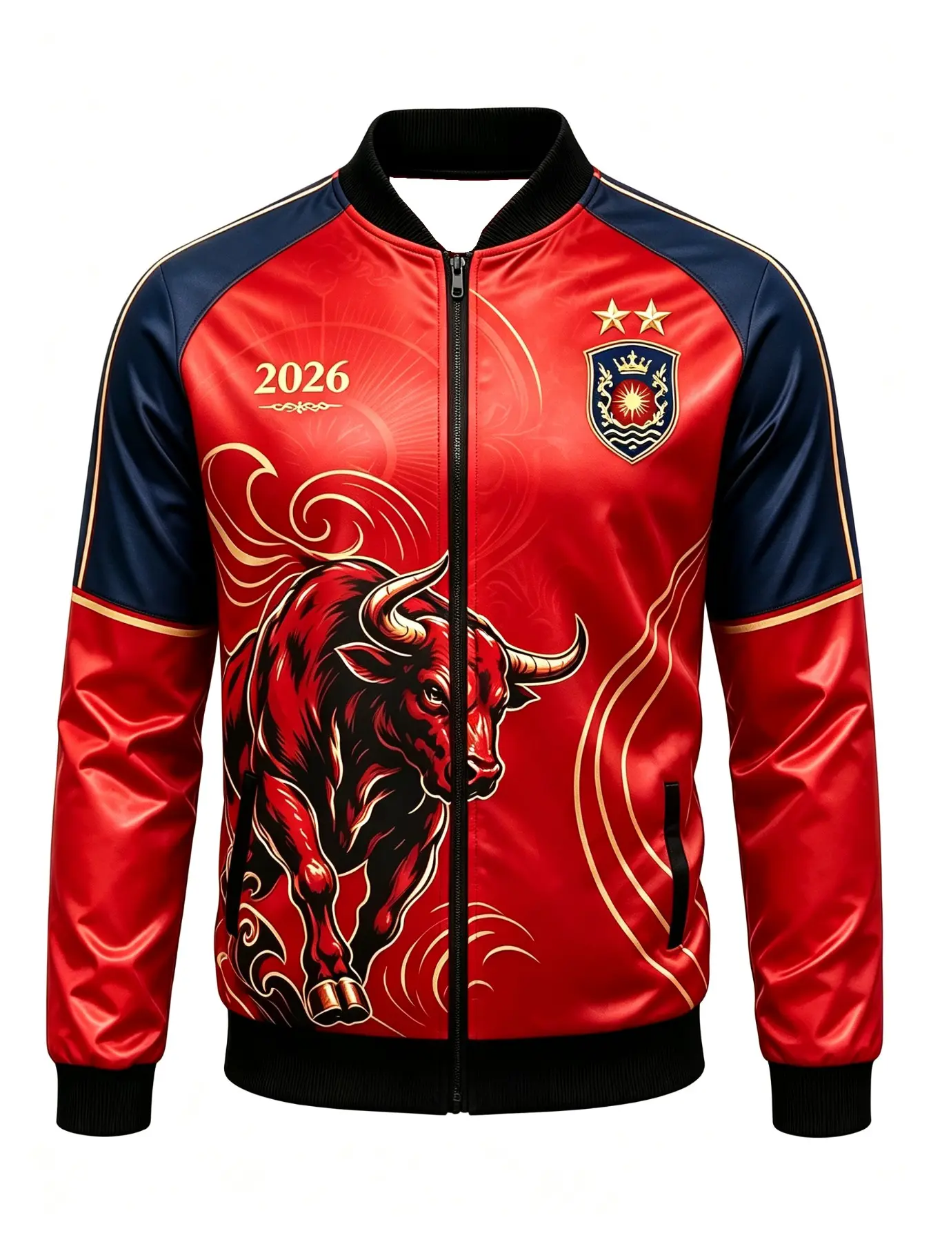 Men's Bull Graphic Zip Up Bomber Jacket, Stand Collar Long Sleeve Baseball Outerwear, Vintage Totem Pattern Casual Streetwear Jacket, Fashion Daily Sport Outer Coat For Adults.
