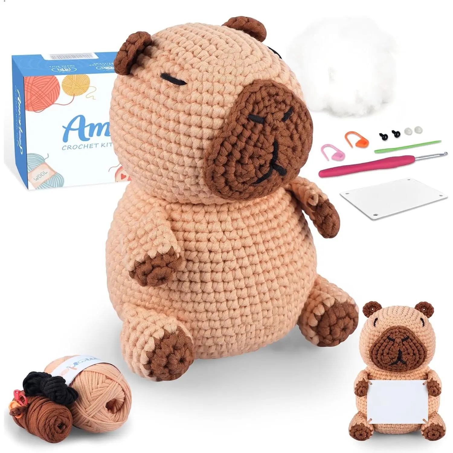 Crochet Kit for Beginners – Capybara Crochet  Kit with Pre-Started Yarn, Step-by-Step Video Tutorials for Adults&, Writable Positive Card,  Design  -  Christmas Gifts