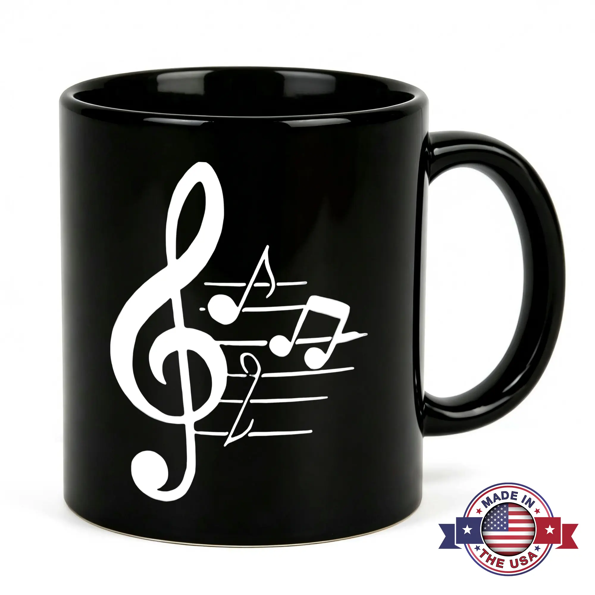 Music Notes Coffee Mug 11oz Black Ceramic Treble Clef Staff Silhouette Cup Classical Musician Novelty Gift for Men Women Piano Guitar Teacher Singer Choir Member Orchestra Director Studio Desk Decor Minimalist Art Present