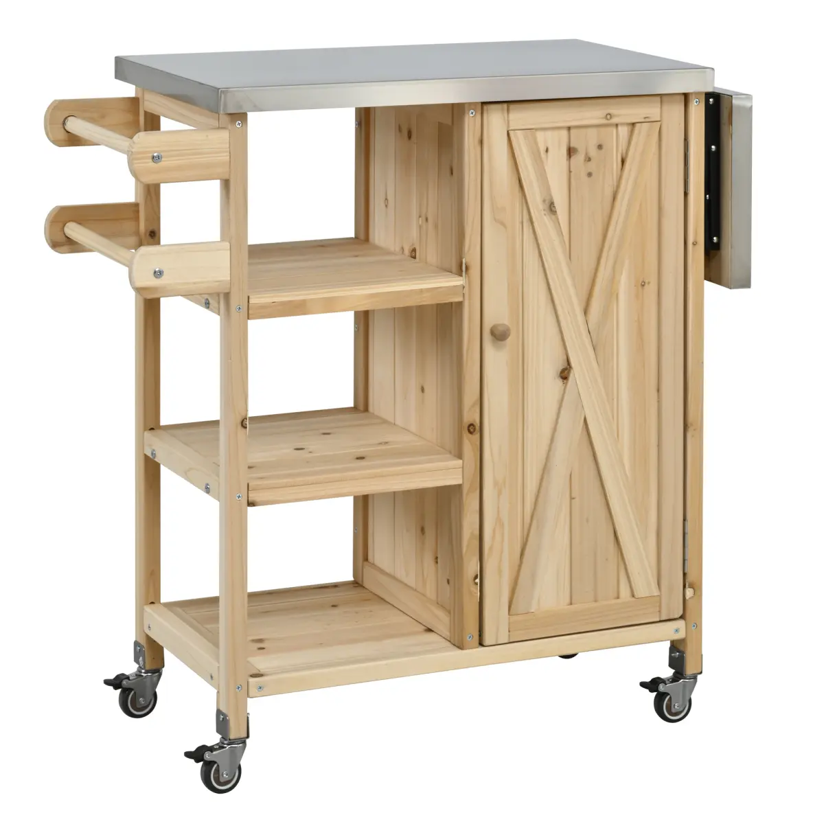 Foldable Outdoor Kitchen Island Patio Kitchen Island Outdoor Kitchen Cart Portable Prep Station with Lockable Wheels, Storage Cabinet and Towel Rack for Patio and Outdoor, Natural