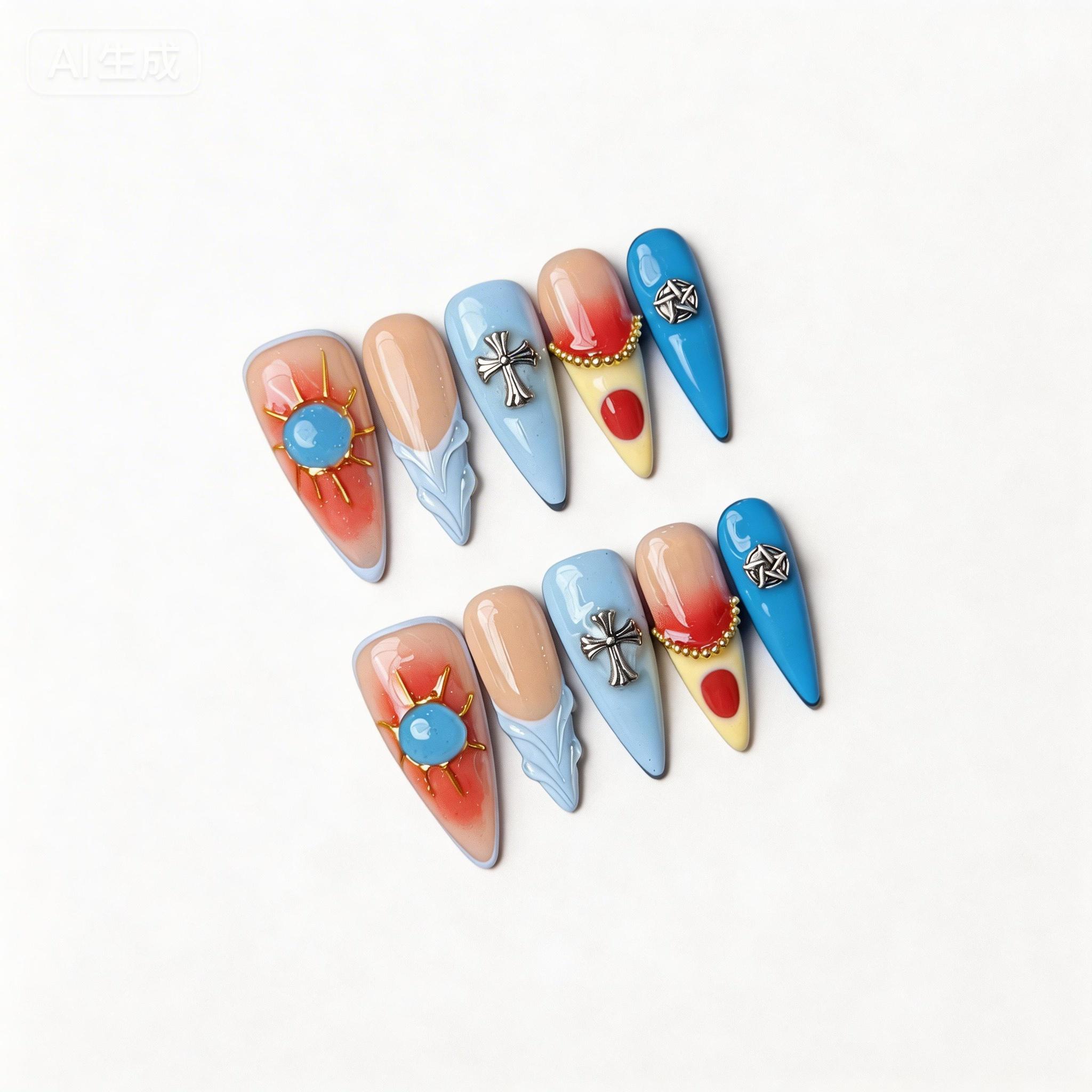 Vintage Cross Press-On Nails, Old Money Aesthetic Handmade Reusable False Nails, Luxury Cross Design Press On Manicure Set Nails for Women, Gothic Cross Nail Art Vintage Cross Press-On Nails, Old Money Aesthetic Handmade Reusable False Nails, Luxury Cross Design Press On Manicure Set Nails for Women, Gothic Cross Nail Art