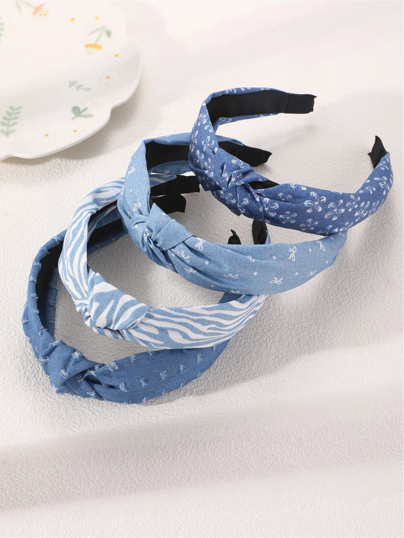 4 Pcs High Crown Hair Band, Face Slimming Wide Edge Headband, Blue Retro Floral Zebra Pattern, Boho Style for All Seasons, Hairbands