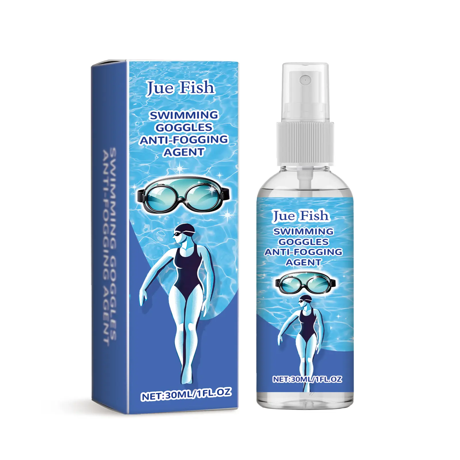 Jue-Fish 30ml Anti-Fogging Spray Bottle with Lauryl Ether-7, Lens Cleaner for Glasses, Goggles, Sunglasses, Swimming Goggles