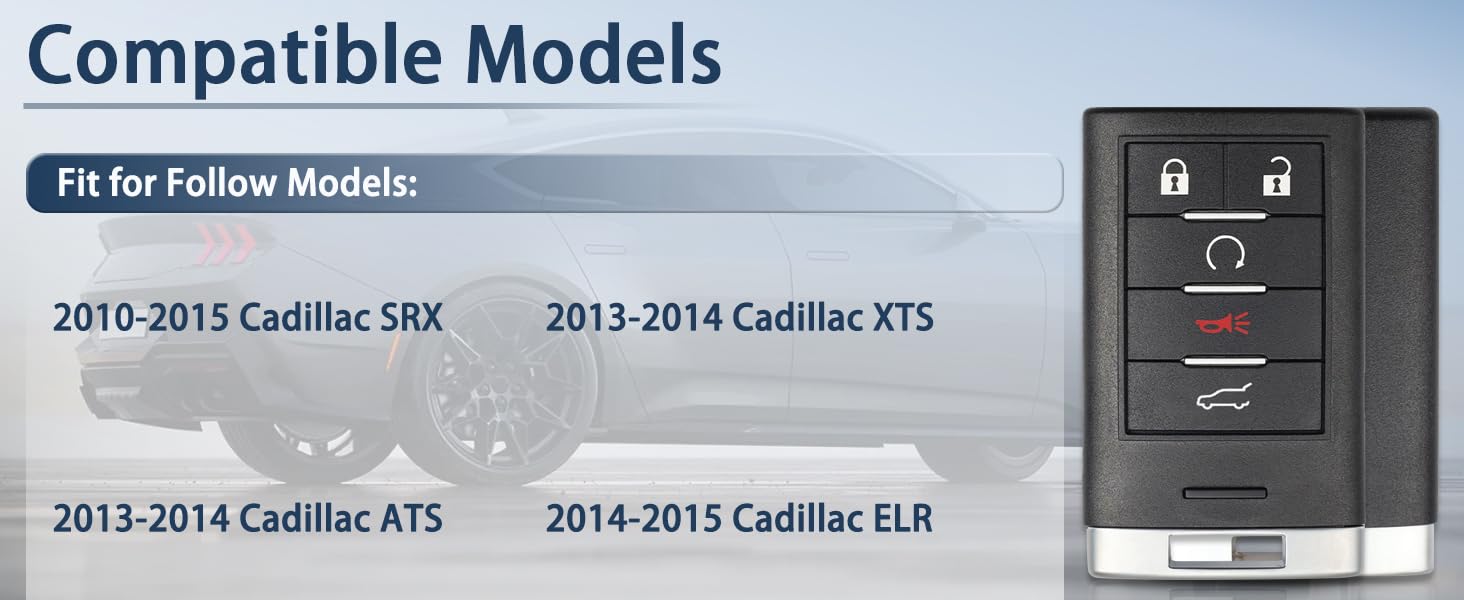 Smart Fob Replacement Fit for Cadillac SRX 2010-2015/ATS/XTS 2013-2014/ELR 2014-2015 22865375 20984227 13502537 NBG009768T 5-Button Remote with Keyless Entry & Remote Start