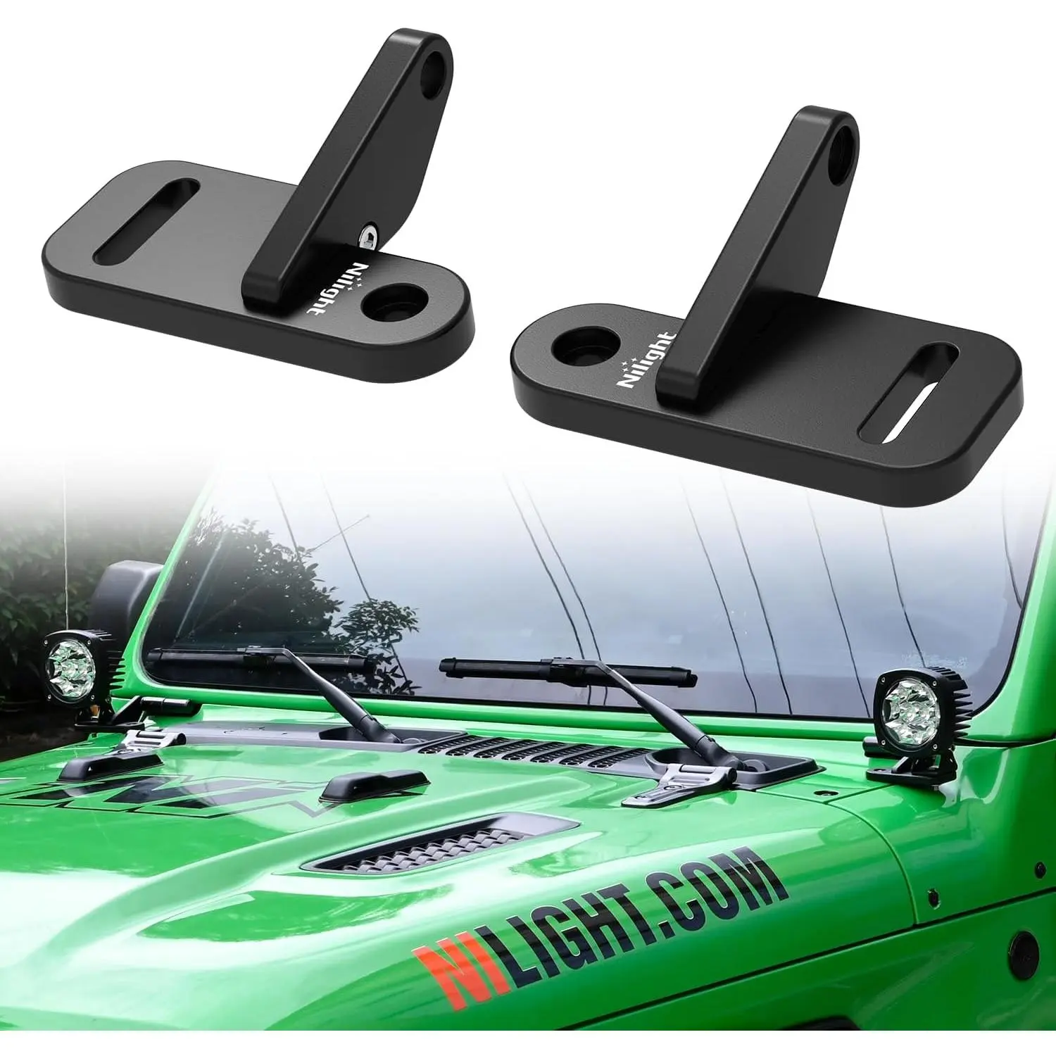 Nilight Electrophoresis Coated Aluminum Alloy Light Mounting Brackets (2Pcs) - Hood Cowl/Front A-Pillar Mounts, Factory Bolts, Fits 2Inch to 7Inch LEDs, Offroad Night Ride, Jeep Wrangler JL/JT (2018-2025 JL,JLU,Gladiator JT), Black LED Backlights