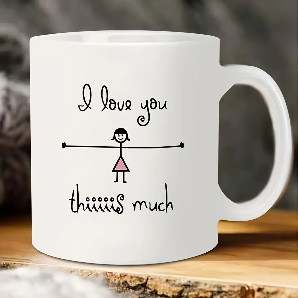 1-Pack, 11oz, Ceramic Coffee Mug with Graffiti Girl Illustration-"I Love You" Newlyweds Couple Mug for Anniversary, Birthday and Festival-Unique  Couple Gift