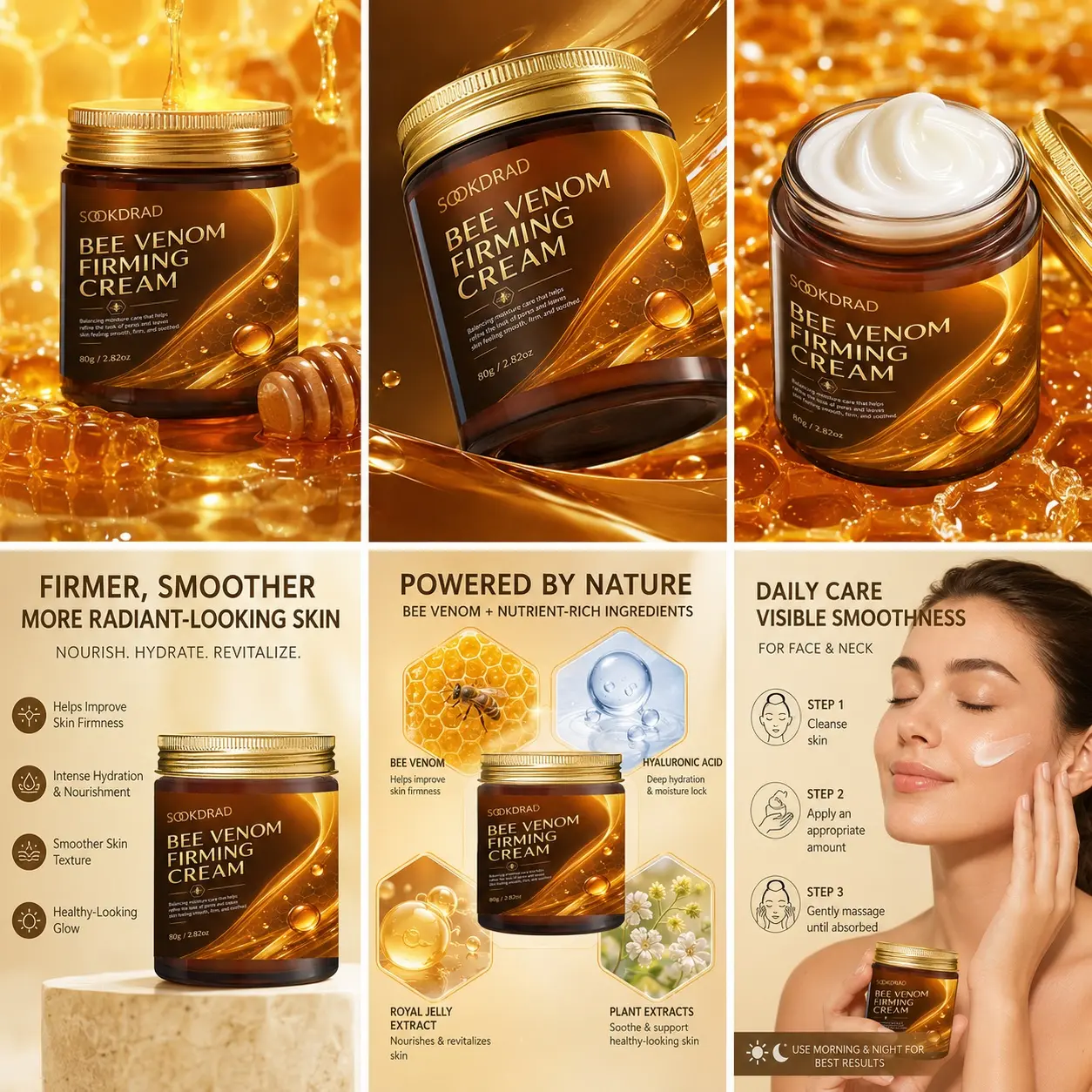 bee venom firming cream, balancing moisture, refine pores, smooth skin, firm skin, soothe skin, 80g/2.82oz