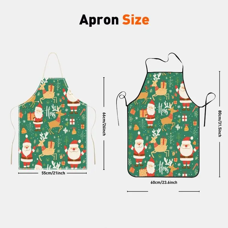 Festive Christmas Themed Apron, Teal Background With Cheerful Santa Clauses, Reindeer & Holiday Elements Like Gift Boxes, Candy Canes, Snowflakes, Multiple Specifications Available, Perfect For Kitchen Cooking & Festive Holiday Baking Daily Use
