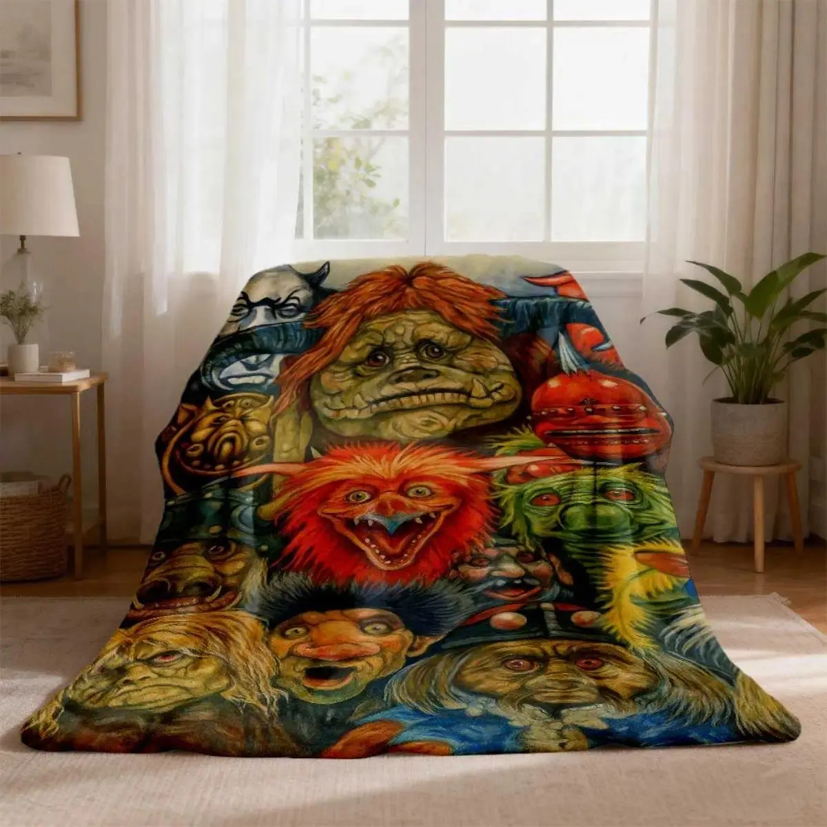 2026 New Fantasy Goblin Carnival Flannel Throw Blanket - Soft Light-Beige, Hypoallergenic, Easy-Wash All-Season Blanket for Sofa, Bed, Creative Spaces - Unique Holiday Housewarming Gift