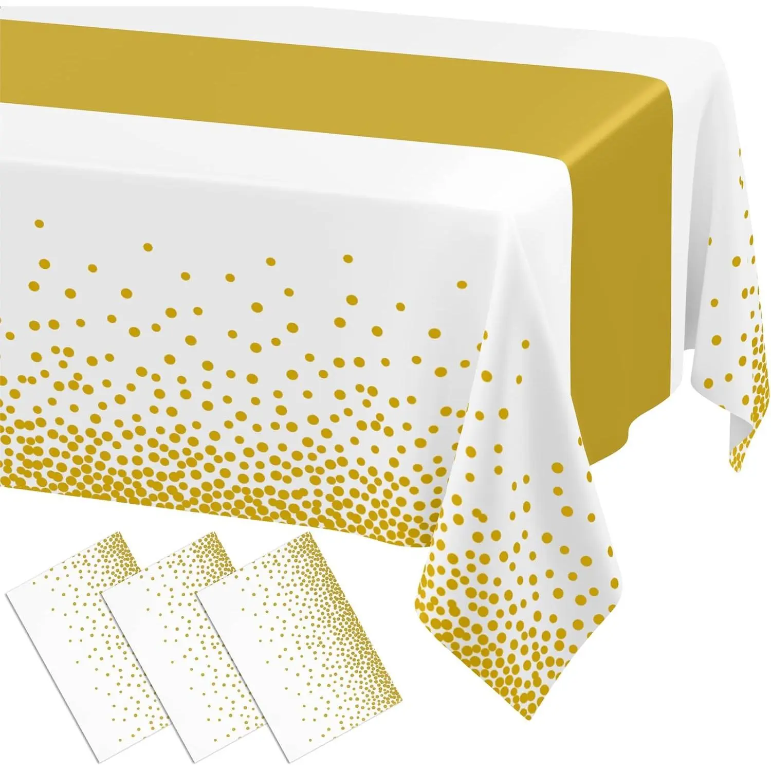 Classic Disposable Plastic Tablecloths 3-Pack, 54x108in Lightweight Waterproof Sturdy Rectangle Table Runner Style - White & Gold Printed, Gray/Beige/Cream Options for Pet Party, Birthday, Wedding Decorations (Rust, Brown, Silver Accents), Table Cover