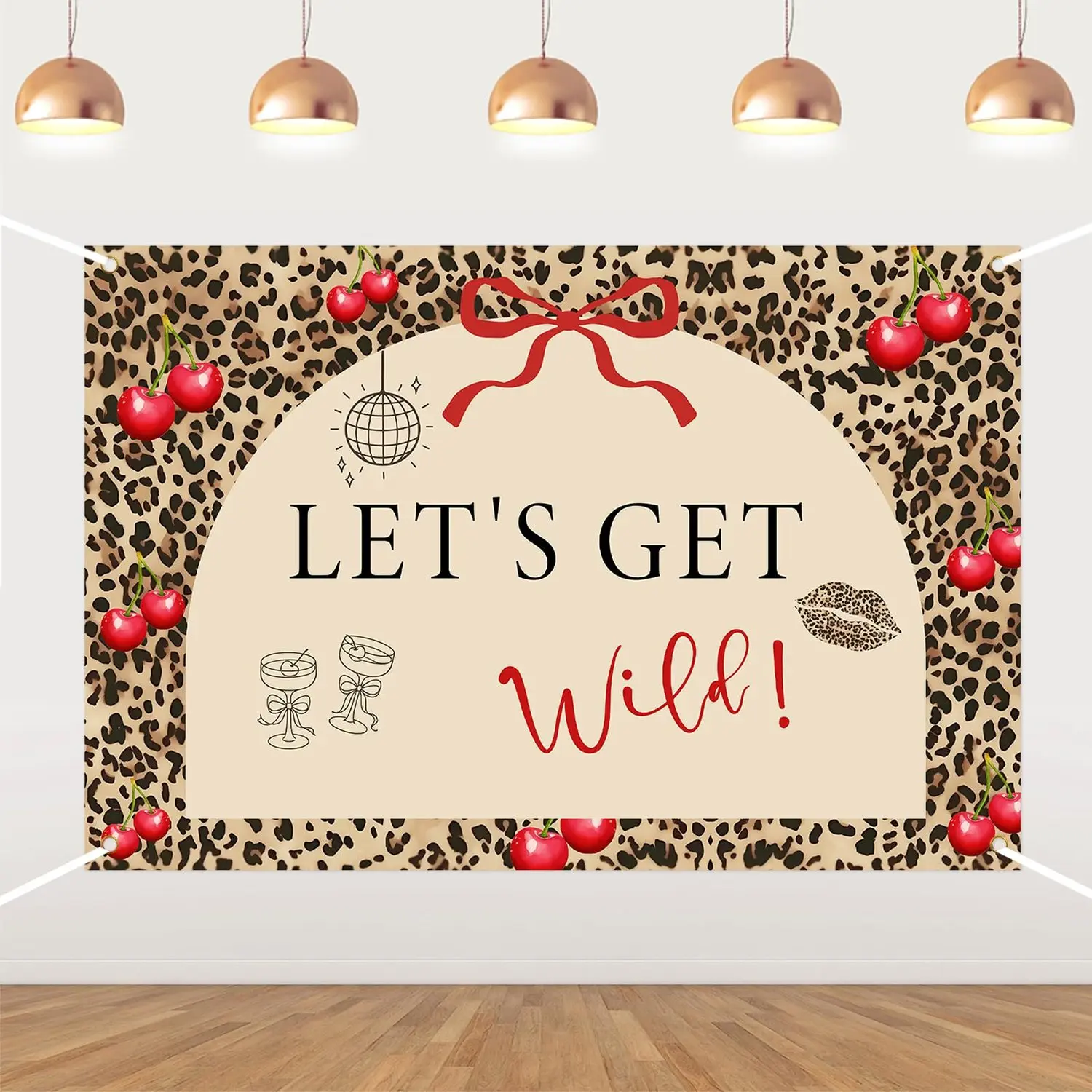 1Set Lets Get Wild Backdrop Leopard Photography Background Cherry Cheetah Backdrop for Jungle Safari Animal Birthday Bachelorette Party Decorations Party Supplies 5  3ft