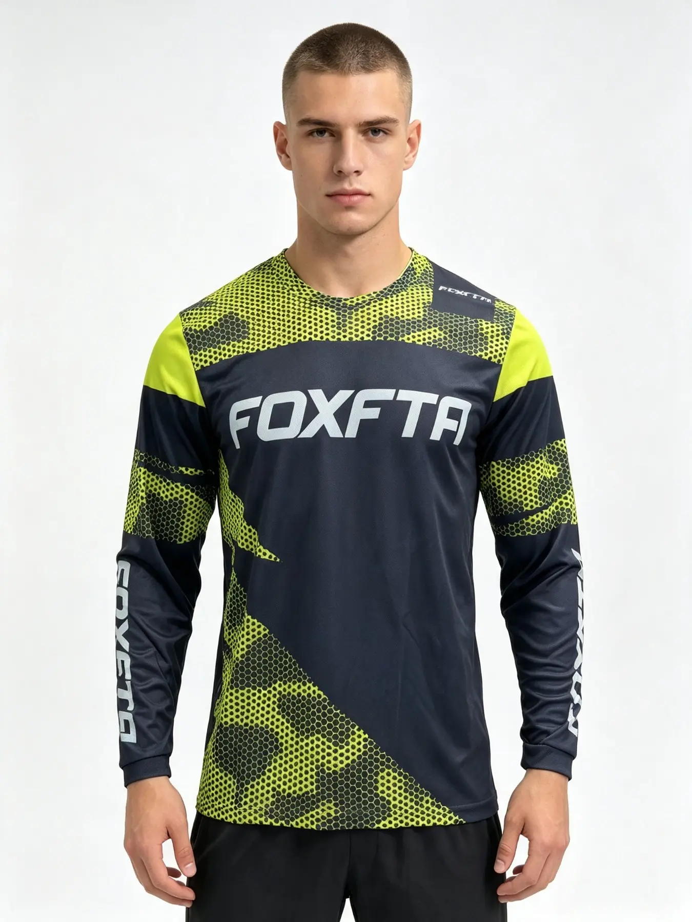 Contrast Honeycomb Camo Men Riding Jersey, Quick Dry Breathable Elastic Anti-Wrinkle Athletic Shirt, Multi-Scene Top For Motocross, Downhill MTB, Outdoor Hiking, Soccer Basketball Training, Sport & Casual Daily Wear