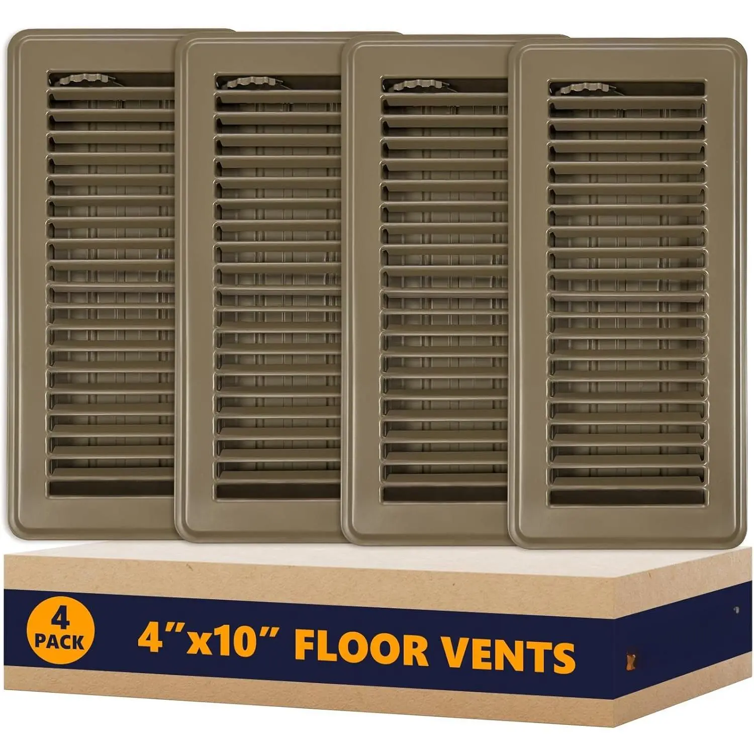 4 Pack Floor Vent Covers, Floor Register 4" x 10", Adjustable Decorative Vent Covers for  Floor, Ceiling or Sidewall Vent, Rust-Proof Heavy Duty Walkable Steel Floor Vents (Brown 4'' x 10'')