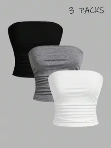 Women's Casual Solid Color Tube Top Set, Sexy Backless Chic Crop Tops, Y2K Style, Breathable & Comfortable Fabric, Summer Fashion, Trend
