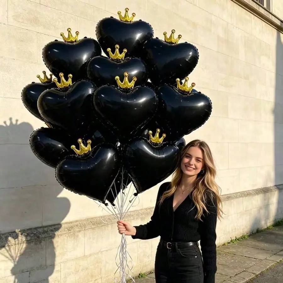 10pcs Heart Crown Foil Balloons, Perfect for Valentine's Day Party Decor, Wedding Decor, Singles Party Decor, Birthday Decor