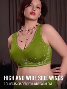 Plus Size Clover Rhombus Pattern Bra, Wireless Push-Up Underwire-Free Bustier, Breathable Comfort Seamless Lingerie
