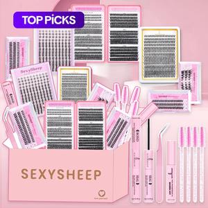 mixed length false eyelash kit, natural look eyelash extension with eyelash extension tweezers, eyelash glue extension, makeup set, cosmetic product for women & girls, eyelash extensions kit, diy cluster lash