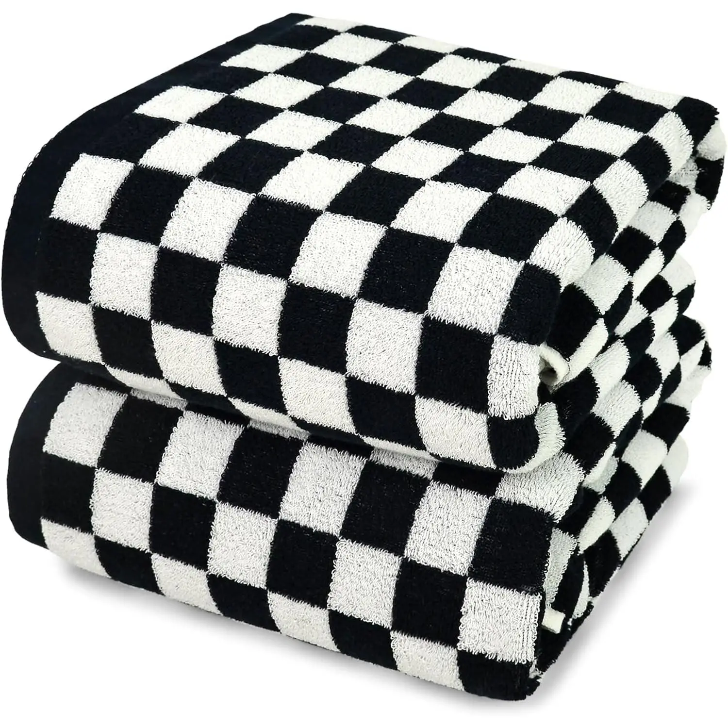 Retro Checkered Bath Towels Set of 2 - Super Soft, Lightweight, High Absorption Shower Towels for Bathroom Decor, Beach, 27.5"x55", High Absorption Beach Towels