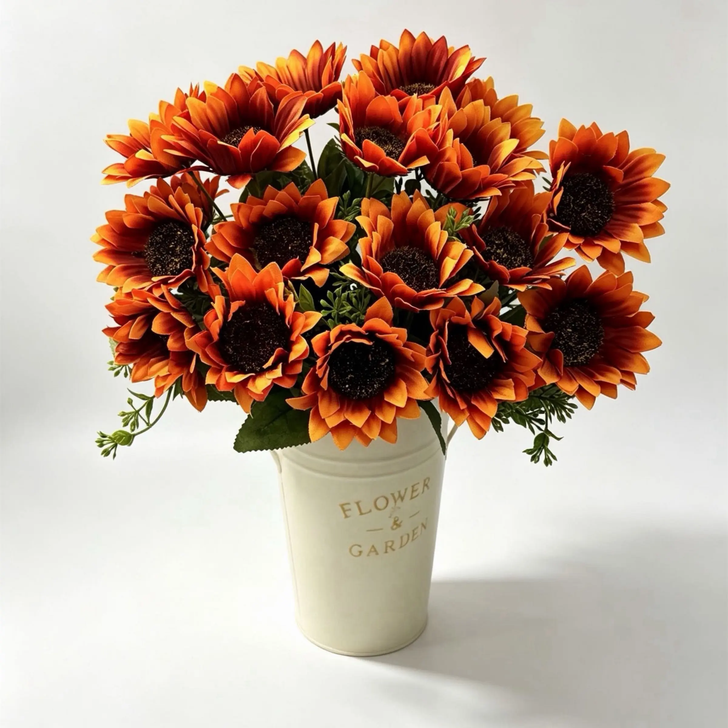2-Pack Artificial Autumn Sunflower Bouquets, 18 Realistic Fake Sunflowers, Leaves, Home Porch Fireplace Thanksgiving Decor