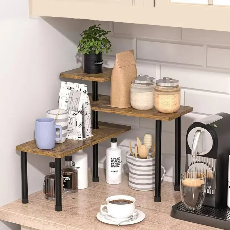 Wooden Multi-Layer Corner Storage Shelves - Home Kitchen & Desktop Organizer for Kitchen Spice & Miscellaneous Item Storage, Corner Organizer Solutions