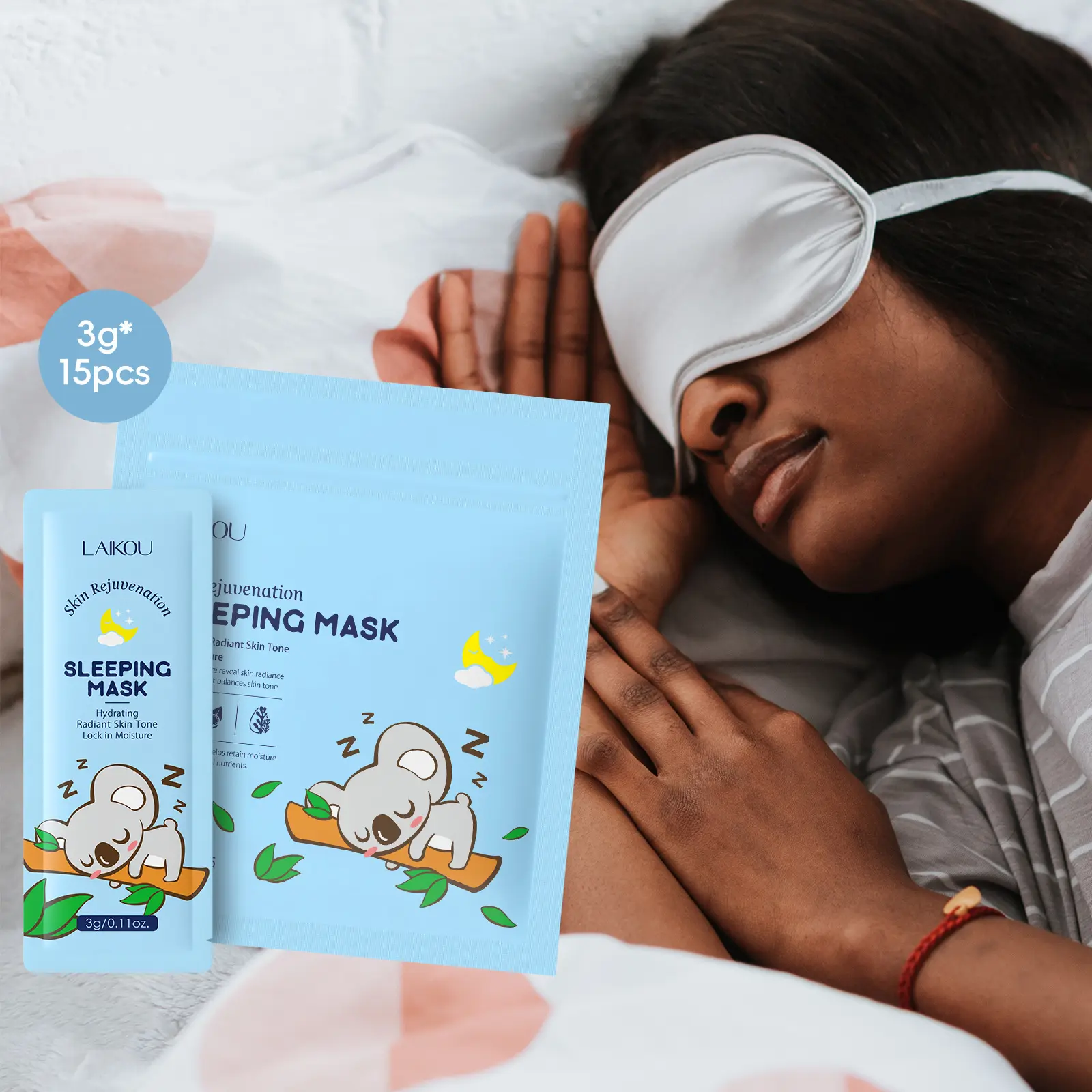 Koala No-Rinse Sleep Mask 3g * 15 Pcs, Moisturizing Nighttime Face Treatment, Hydrating & Nourishing Skin Care, Ideal for Overnight Use