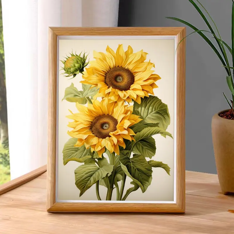 Nordic Healing Sunflower Floral Frame, Bedroom Nightstand Decor, Desktop Art, Gift for Girls, Retro Style, Single Frame, Harvested in China