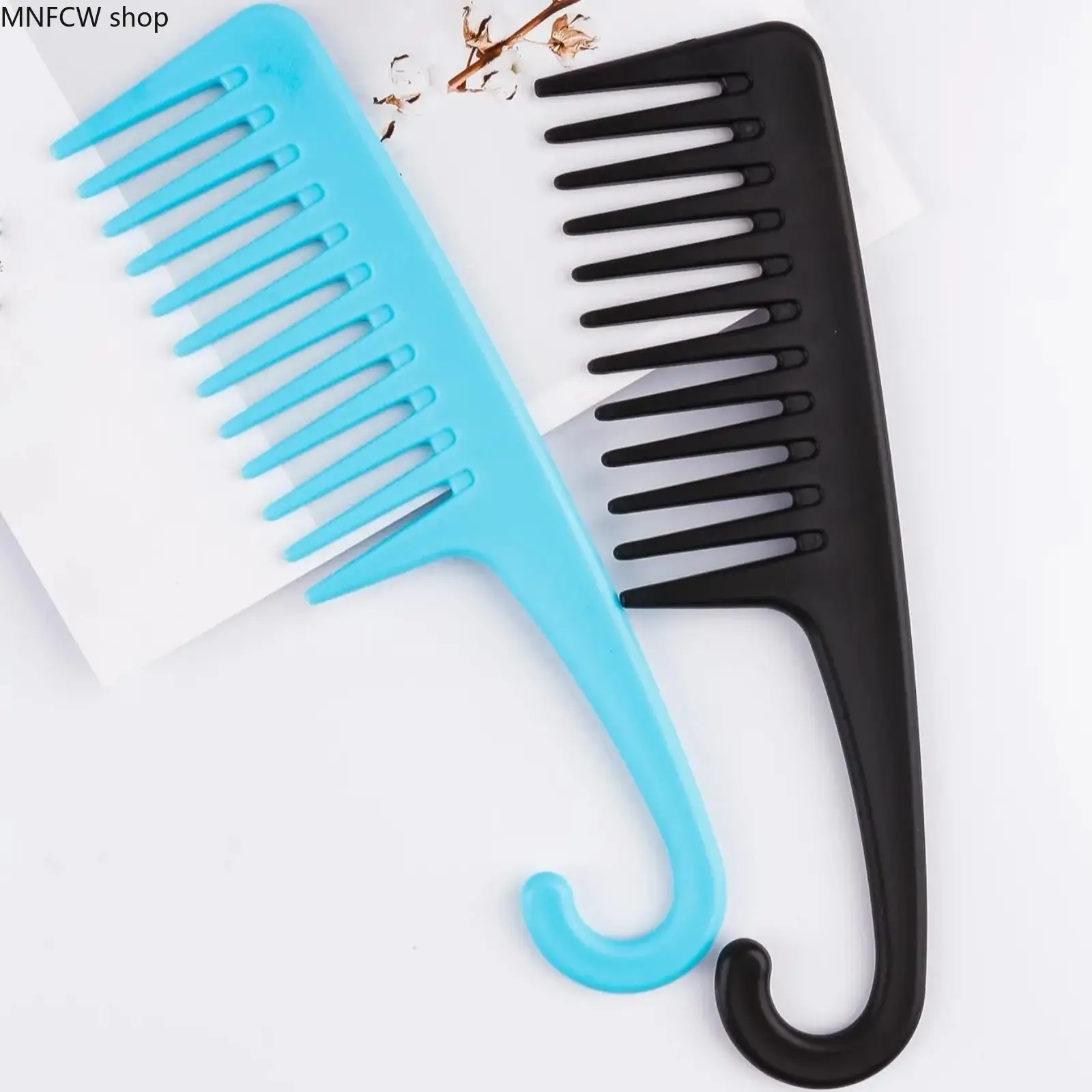 2-Pack Wide Tooth Detangling Shower Comb | Large Hook Comb for Curly, Wavy & Wet Hair | Durable Detangler Brush with Anti-Slip Handgrip | Gentle Hair Care Tool