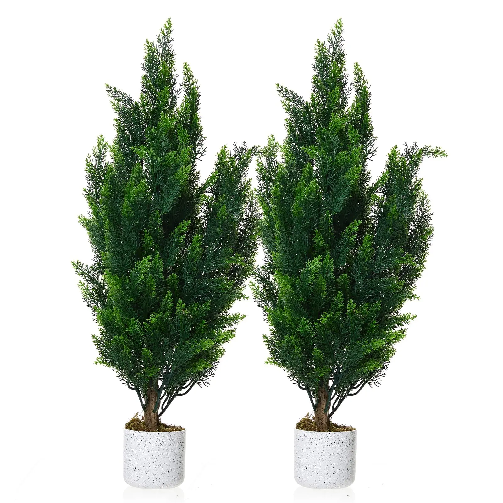Garvee Set of 2 Artificial Cedar Plants - 90 cm Tall - UV Protected - With Pot - Large Cedar Tree for Home Decoration - Indoor and Outdoor