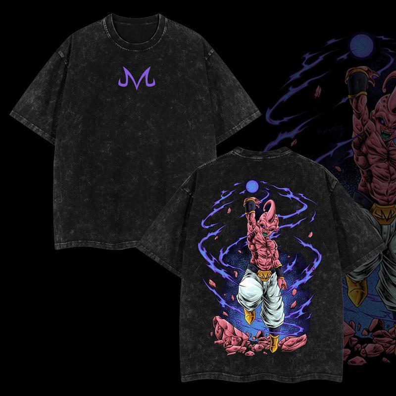 Dragon Ball Evil Buu Vintage Unisex Oversize Anime Manga Acid Washed Cotton T Shirt Graphic Tee Anime Merchandise Casual Streetwear Outfits For Men