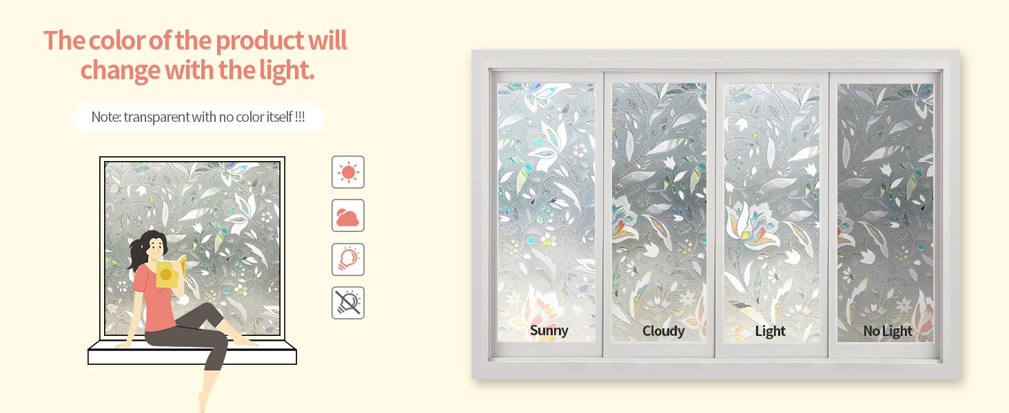 Window Film Floral Stained Glass Window Privacy Film 17.7 x 78.7 inches Front Door Decorative Glass Privacy Film Removable Static Cling Anti-UV Window Cling