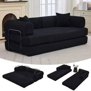 Convertible Corduroy Sofa Bed No Assembly Required 4 in 1 Floor Couch Lounger King Size Sleeper Sofa with Pillows 1200lb Heavy Duty Deep Seat Folding Guest Bed Memory Foam Mat Futon Sofa Bed for Living Room Apartment Dorm